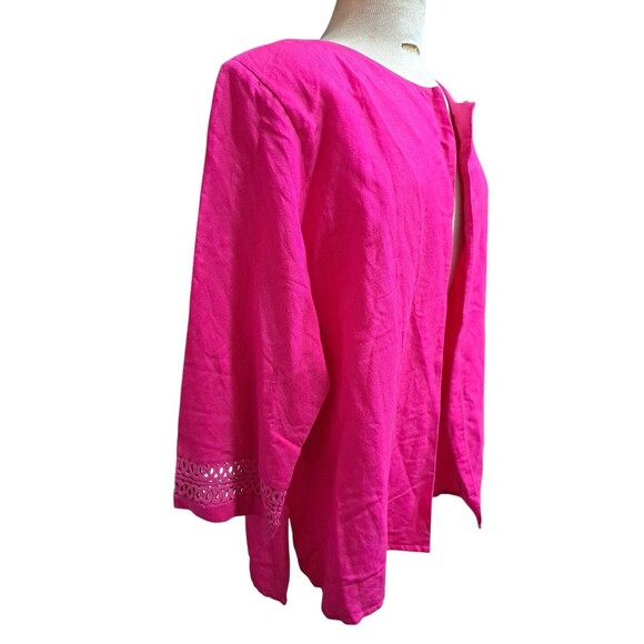 EY Boutique Linen Top Womens 2X Open Front Blazer Tunic Pink Embroidered Sleeves - Picture 7 of 8